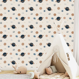 Navy Blue Planets Outer Space Peel and Stick Wallpaper