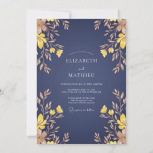 Navy Blue Polished Autumnal Wedding Invitation