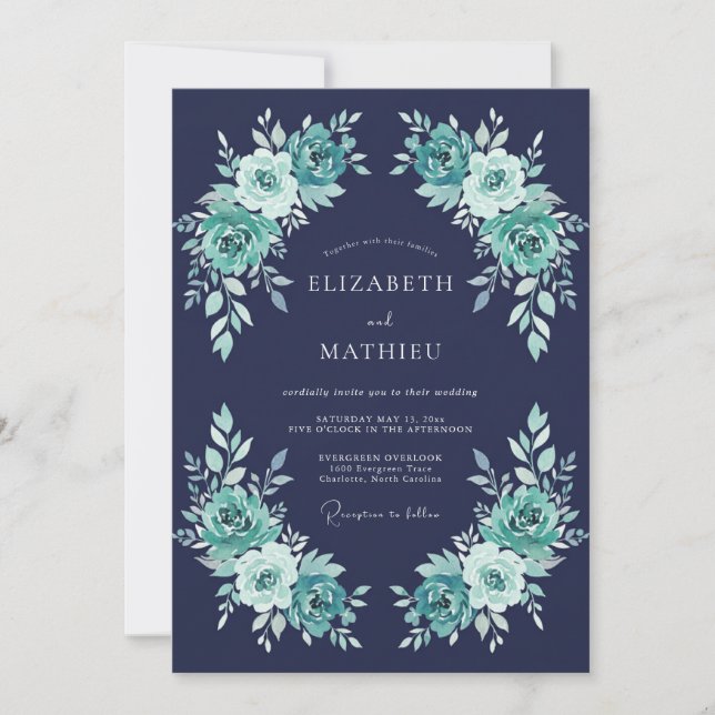 Navy Blue Polished Evening Wedding Invitation (Front)