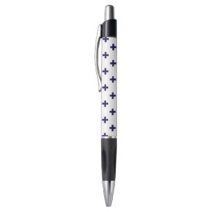 Navy blue polka crosses on white
