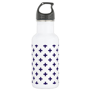 Navy blue polka crosses on white 532 ml water bottle