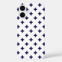 Navy blue polka crosses on white