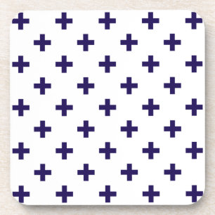 Navy blue polka crosses on white coaster