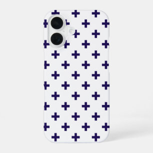 Navy blue polka crosses on white iPhone 16 case