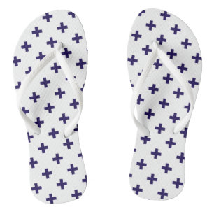 Navy blue polka crosses on white jandals