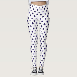 Navy blue polka crosses on white leggings