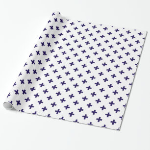 Navy blue polka crosses on white wrapping paper