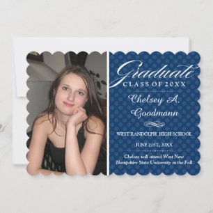 Navy Blue Polka Dot Graduation Photo Announcement