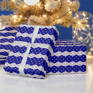 Navy Blue Polka Dot Lace Wrapping Paper