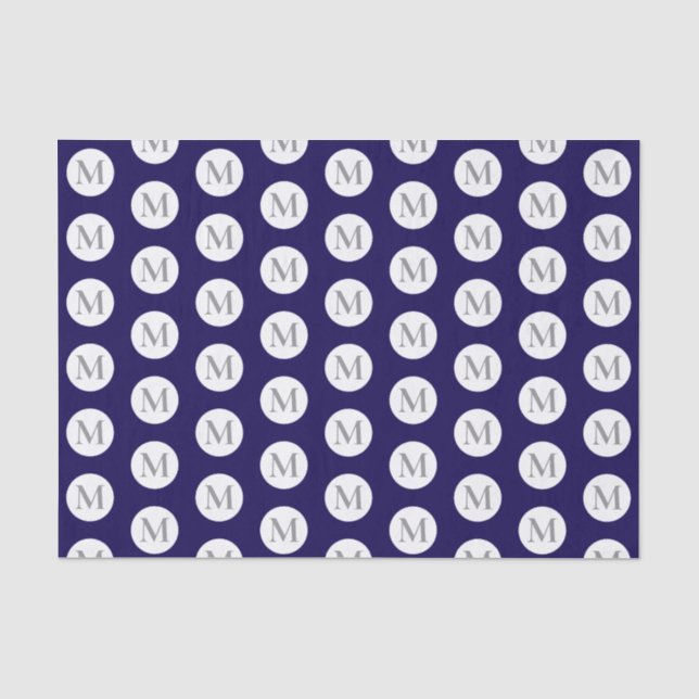 Navy Blue Polka Dot Monogram Tissue Paper (Front)