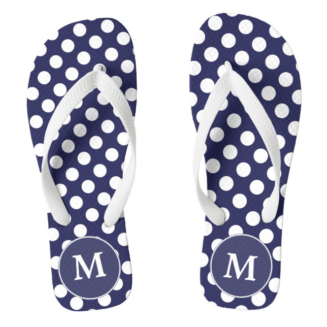 Navy Blue Polka-Dot Monogrammed Flip-flops Jandals (Footbed)