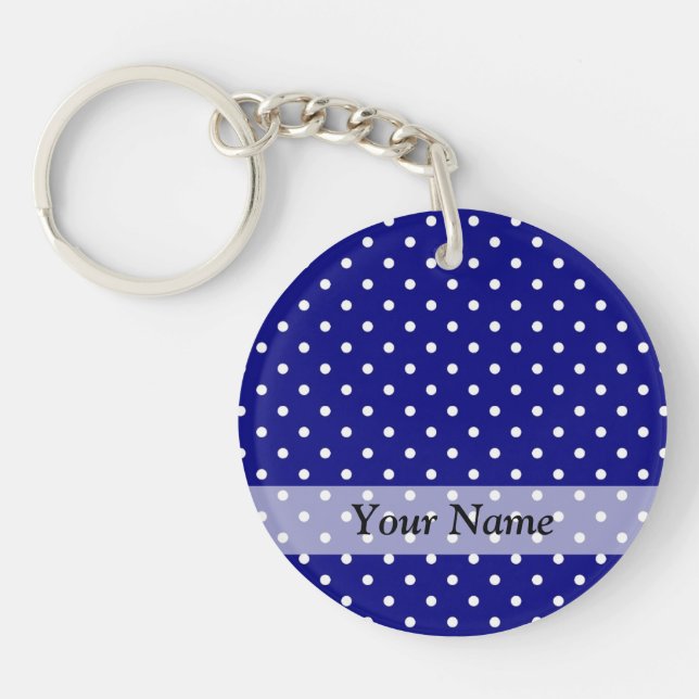 Navy blue polka dot pattern key ring (Front)