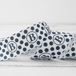Navy Blue Polka Dot Pattern Monogram Grosgrain Ribbon