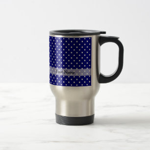 Navy blue polka dot pattern travel mug