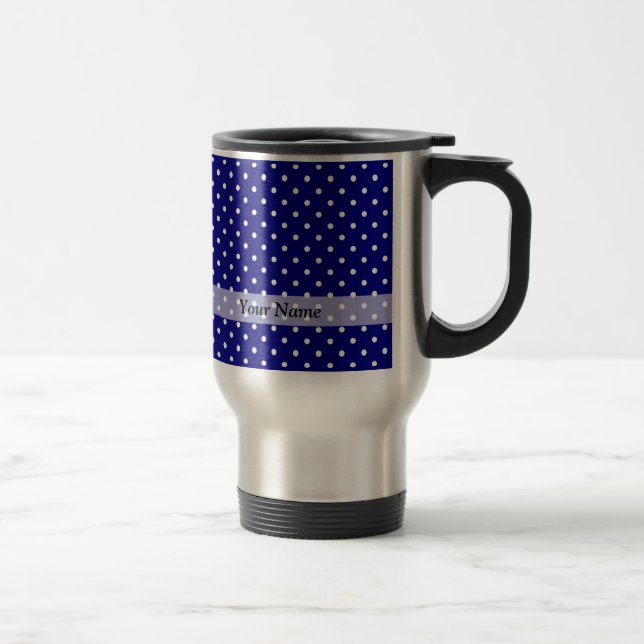 Navy blue polka dot pattern travel mug (Right)