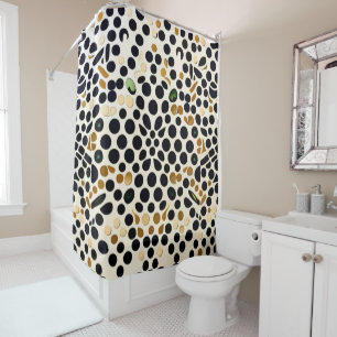 Navy Blue Polka Dots: Gold and Emerald Accents Shower Curtain