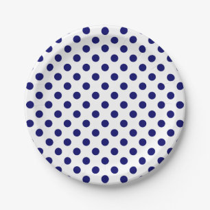 Navy Blue Polka Dots on White Paper Plate