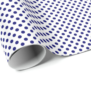 Navy Blue Polka Dots on White Wrapping Paper