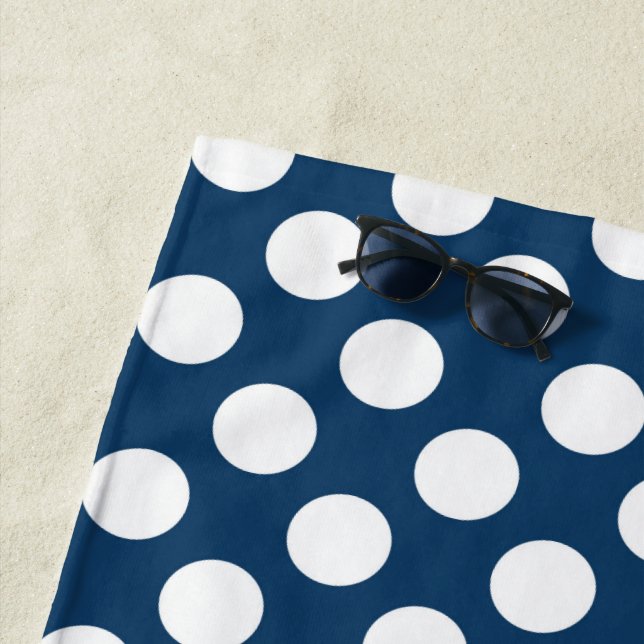 Navy Blue Polka Dots, Polka Dot Pattern, Dots Beach Towel (In Situ)