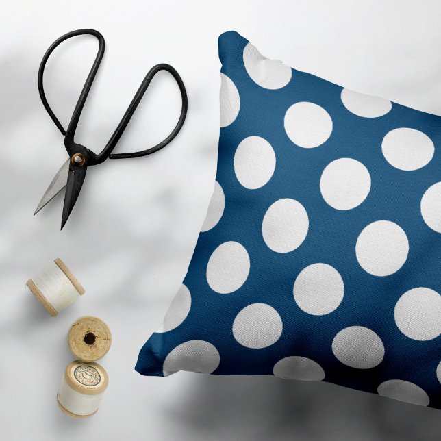Navy Blue Polka Dots, Polka Dot Pattern, Dots Decorative Cushion (Creator Uploaded)