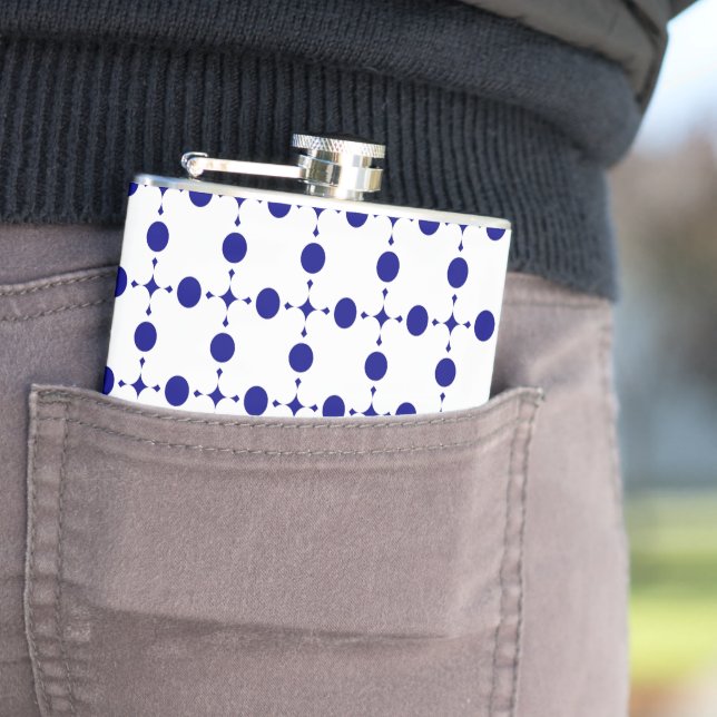Navy Blue Polka Dots, Polka Dot Pattern, Dots Hip Flask (In Situ)