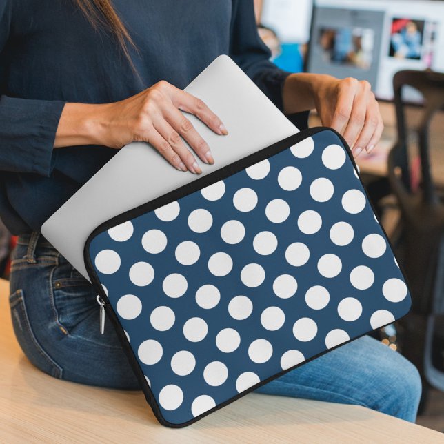 Navy Blue Polka Dots, Polka Dot Pattern, Dots Laptop Sleeve (Creator Uploaded)