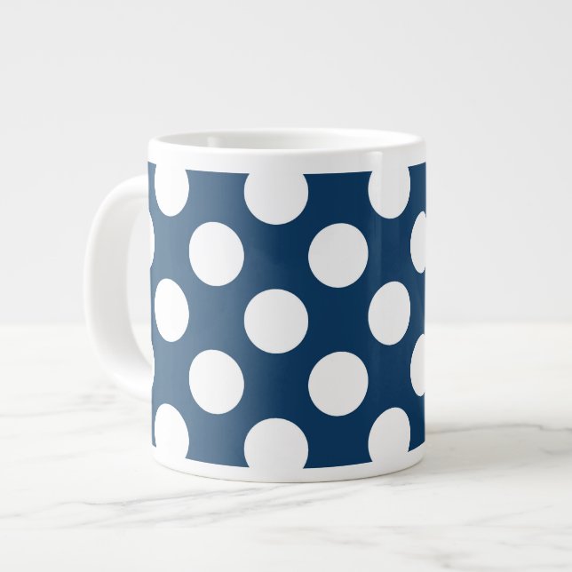 Navy Blue Polka Dots, Polka Dot Pattern, Dots Large Coffee Mug (Front Left)