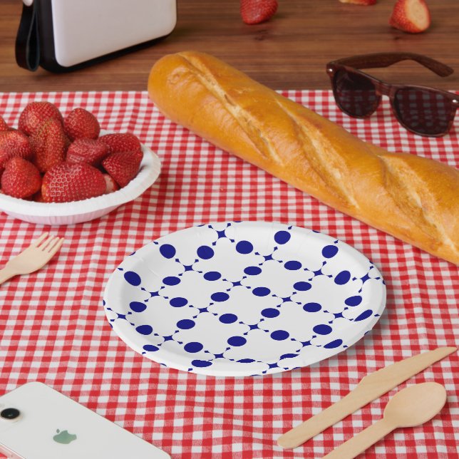Navy Blue Polka Dots, Polka Dot Pattern, Dots Paper Plate (Picnic)