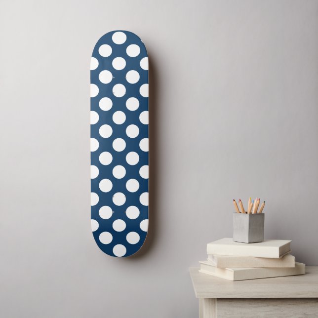 Navy Blue Polka Dots, Polka Dot Pattern, Dots Skateboard (Wall Art)