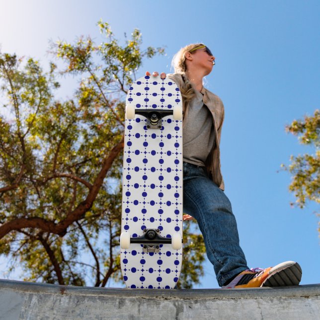 Navy Blue Polka Dots, Polka Dot Pattern, Dots Skateboard (Outdoor 1)