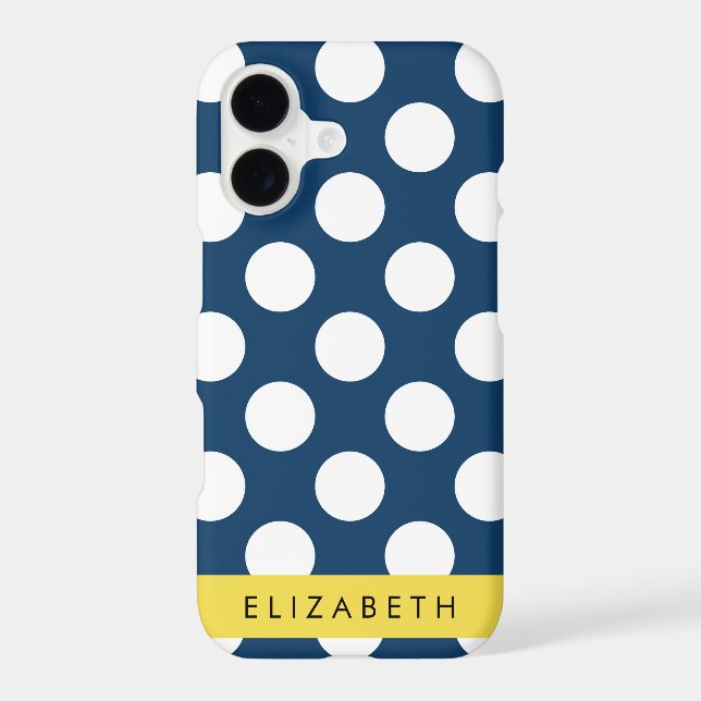Navy Blue Polka Dots, Polka Dot Pattern, Your Name iPhone Case (Back)