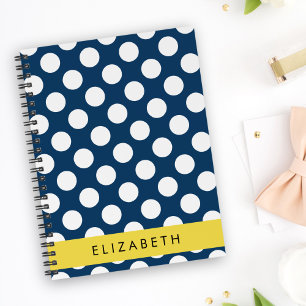 Navy Blue Polka Dots, Polka Dot Pattern, Your Name Notebook
