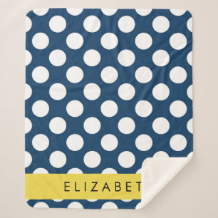 Navy Blue Polka Dots, Polka Dot Pattern, Your Name Sherpa Blanket