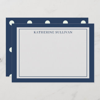 Navy Blue Polka Dots Stationary Flat Note Card