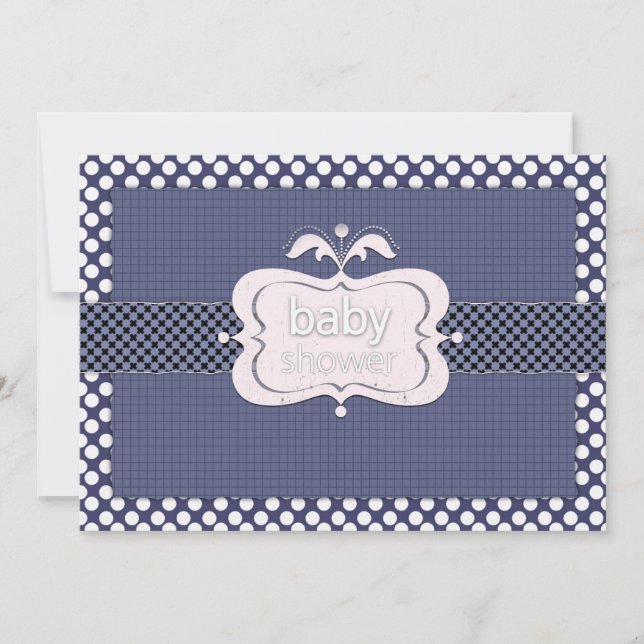 Navy Blue Polkadot Baby Shower Invitations (Front)