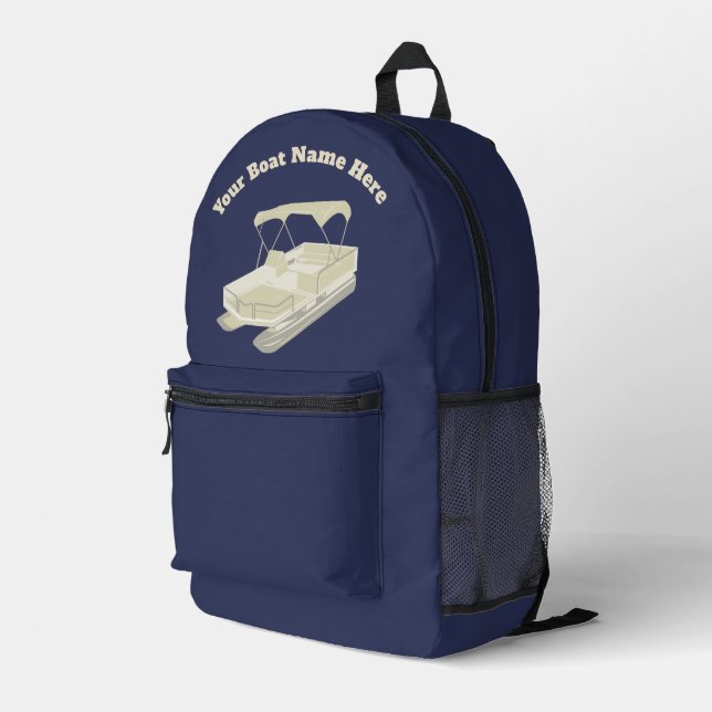Navy Blue Pontoon Boat with Name Printed Backpack (Back Corner Right)