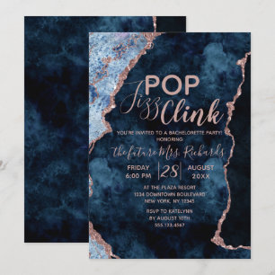 Navy Blue Pop Fizz Clink Bachelorette Party Invite
