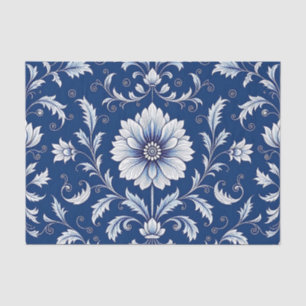 Navy Blue Porcelain Floral Pattern Tissue Paper