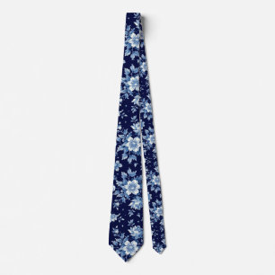 Navy Blue Porcelain Floral Wedding Groomsmen Gift Tie