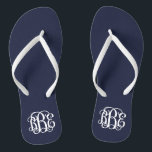 Navy Blue Preppy Script Monogram Jandals<br><div class="desc">PLEASE CONTACT ME BEFORE ORDERING WITH YOUR MONOGRAM INITIALS IN THIS ORDER: FIRST, LAST, MIDDLE. I will customise your monogram and email you the link to order. Please wait to purchase until after I have sent you the link with your customised design. Cute preppy flip flip sandals personalised with a...</div>