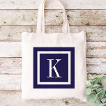 Navy Blue Preppy Square Monogram Tote Bag<br><div class="desc">Cute girly preppy modern square border personalised with your custom monogram name or initials. Click Customise It to change monogram font and colours to create your own unique one of a kind design! Adorable personalised bridesmaid gifts!</div>