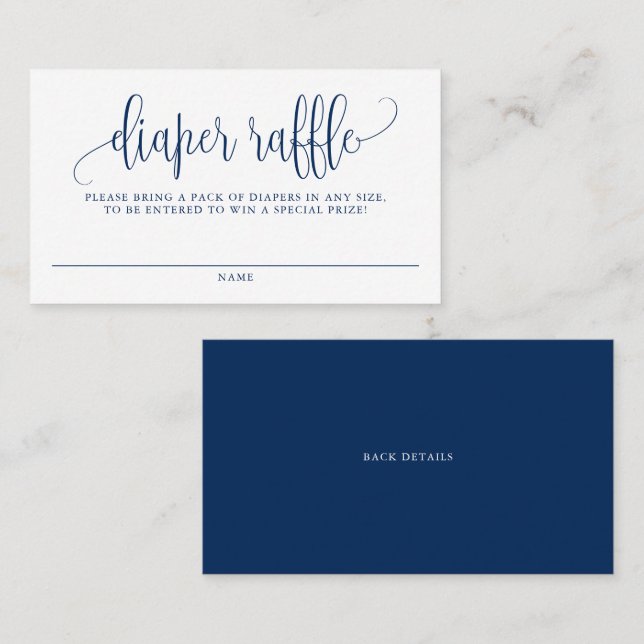 Navy Blue Pretty Script Baby Shower Diaper Raffle Business Card (Front/Back)