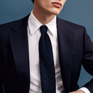 Navy Blue Primrose Vintage Floral Men's Tie