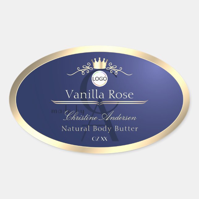 Navy Blue Product Label Gold Frame Logo Monogram (Front)