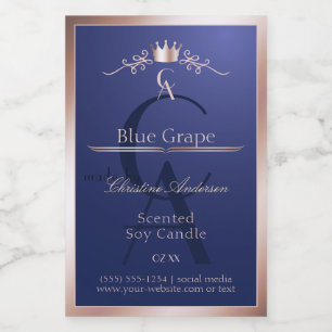 Navy Blue Product Label Rose Gold Frame Monogram