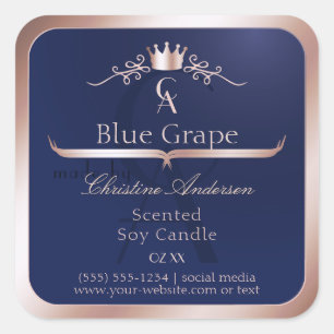 Navy Blue Product Label Rose Gold Frame Monogram