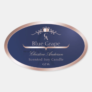 Navy Blue Product Label Rose Gold Frame Monogram