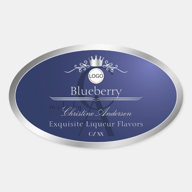 Navy Blue Product Label Silver Frame Logo Monogram (Front)
