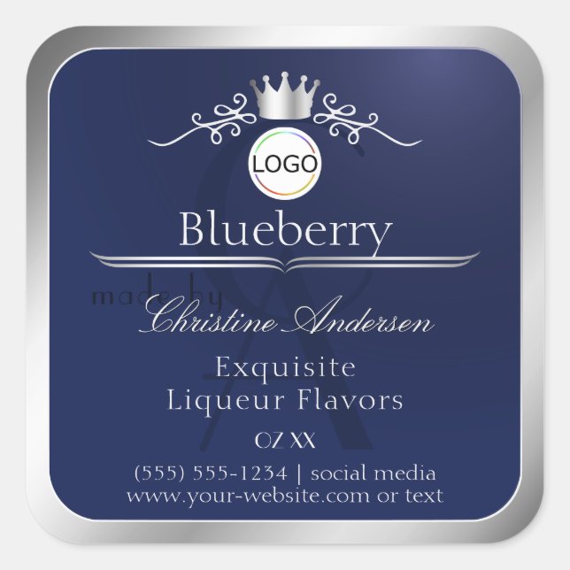 Navy Blue Product Label Silver Frame Logo Monogram (Front)