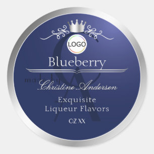 Navy Blue Product Label Silver Frame Logo Monogram